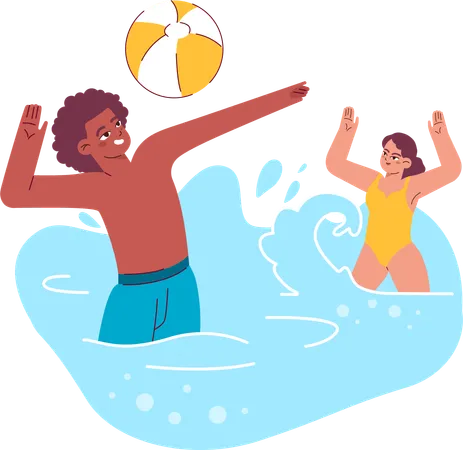 Couple is playing ball in swimming pool  Illustration