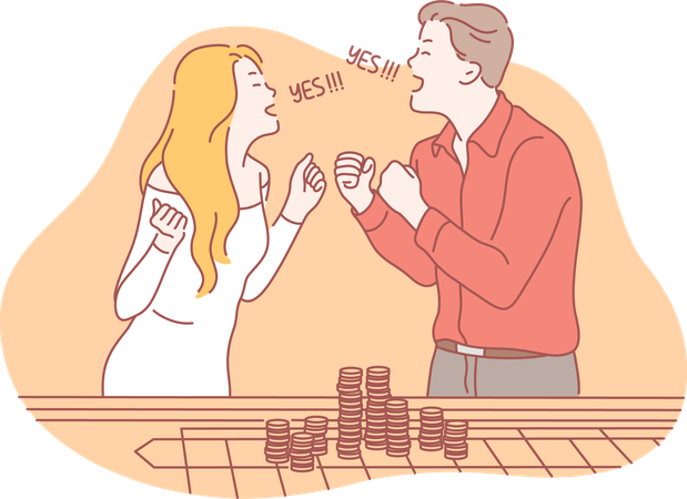 Couple is playing in casino  Illustration