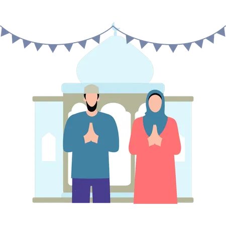 The Couple Is Praying Illustration