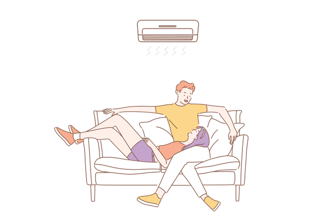 Couple is relaxing in air conditioner  Illustration