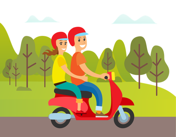 Couple is riding motorcycle  Illustration