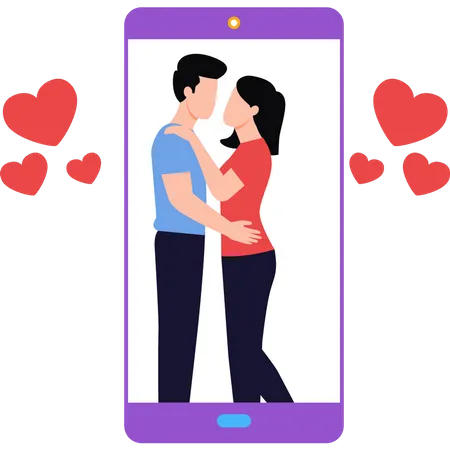 A Couple Is Romancing On A Mobile Phone Illustration