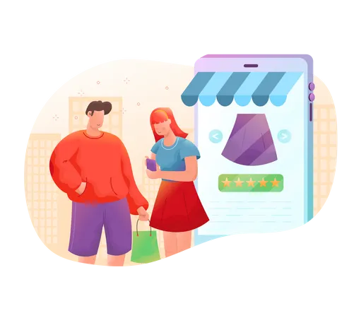 Couple Is Shopping Online Illustration Illustration