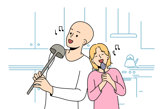 Couple is singing in kitchen  Illustration