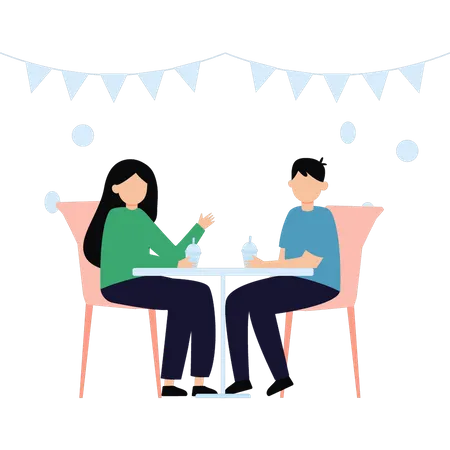 The Couple Is Sitting At The Table Illustration