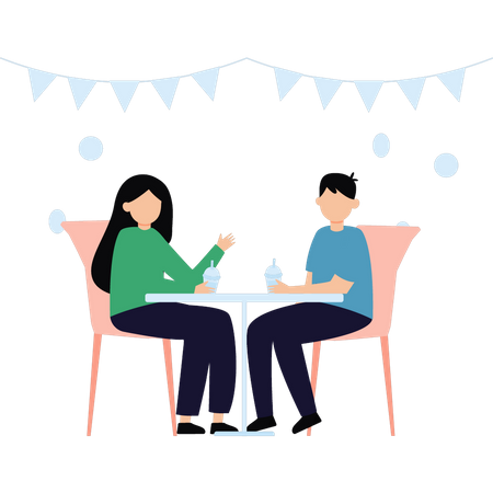 Couple is sitting at the table  Illustration