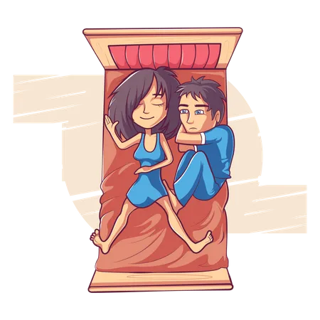 Couple is sleeping on the bed Illustration