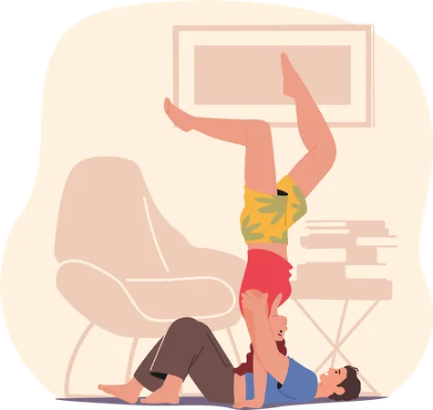 Couple is striking head on floor in yoga  Illustration