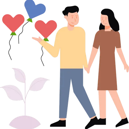 The Couple Is Taking A Romantic Walk Illustration