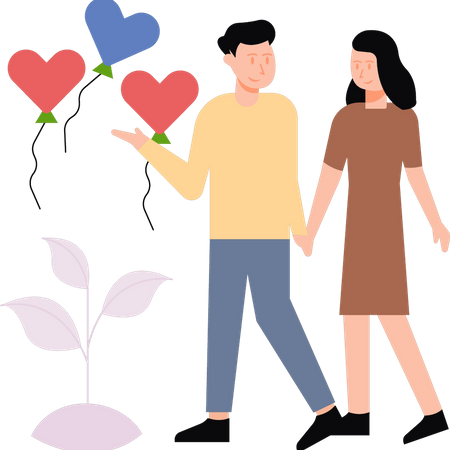 Couple is taking a romantic walk  Illustration