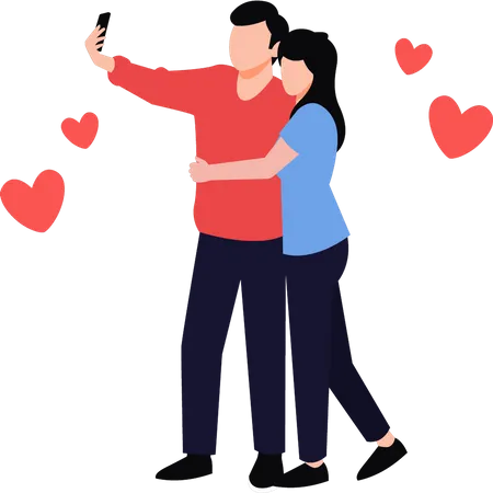 A Couple Is Taking A Selfie Illustration