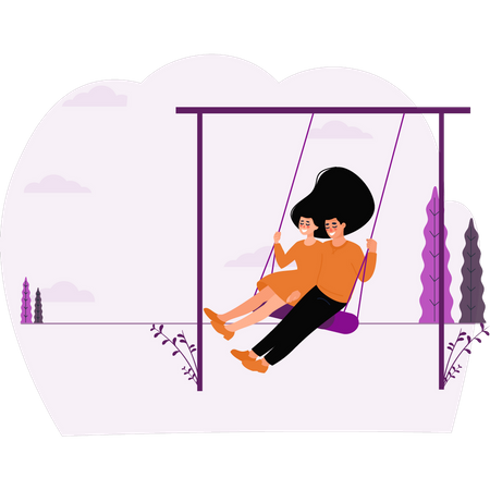 Couple is taking swings in park Illustration