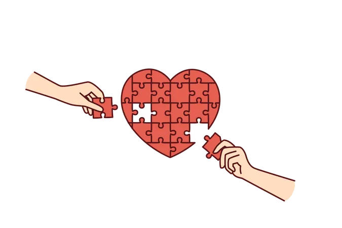 Heart From Puzzle Near Hands People Metaphor For Health Of Cardiovascular System And Treatment Of Cardio Diseases In Clinic Heart As Symbol Of Kindness And Volunteer Help For Charitable Companies Illustration