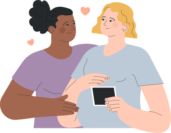 Couple is viewing the sonography photo of infant  イラスト