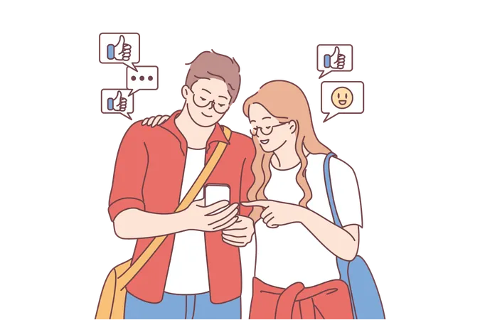 Couple is viewing their love status  Illustration