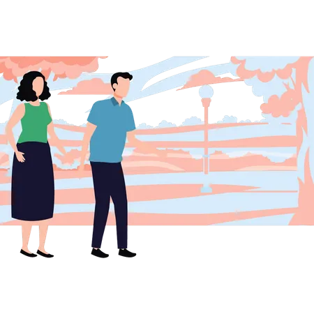 The Couple Is Walking Illustration