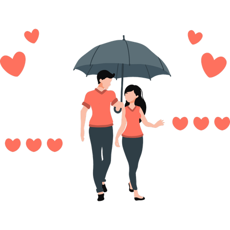 Couple is walking outside with umbrella  Illustration