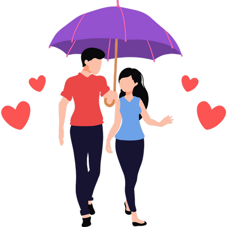 Couple is walking with an umbrella  Illustration