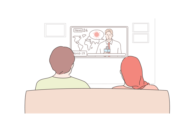 Couple is watching corona news on tv  Illustration