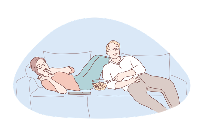Couple is watching movie at late night  Illustration