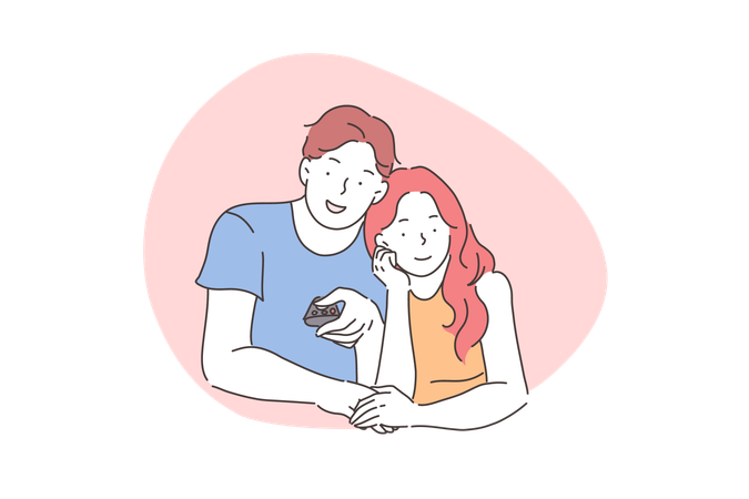 Couple is watching movie together  Illustration
