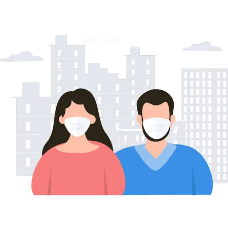 Couple is wearing a mask  Illustration