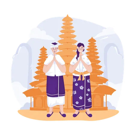 Welcoming Balis Nyepi Silence Day Illustration Greetings イラスト