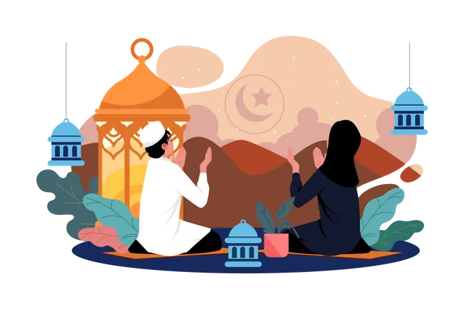 Couple islamique priant  Illustration