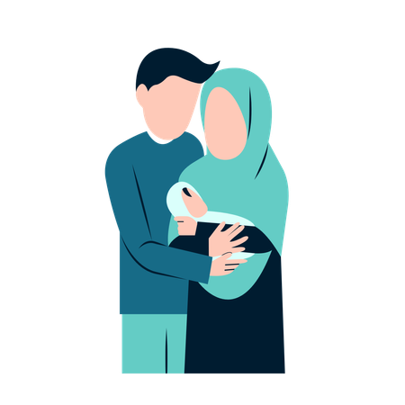 Couple islamique tenant bébé  Illustration