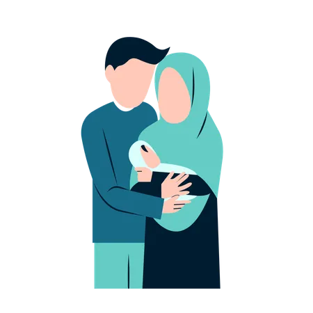 Couple islamique tenant bébé  Illustration