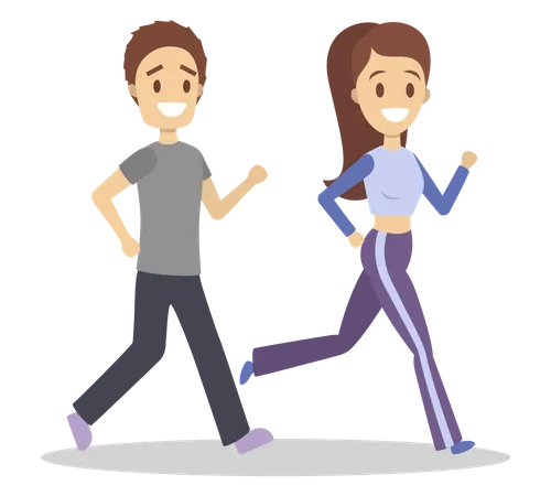 Couple Of Jogger Run Together Sport Training And Exercise For Health Idea Of Active Lifestyle Flat Vector Illustration Illustration
