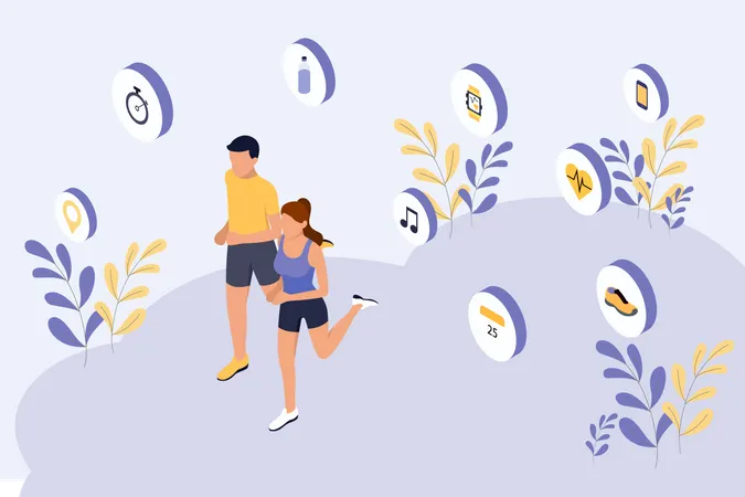 Couple jogging and doing smart workout Illustration