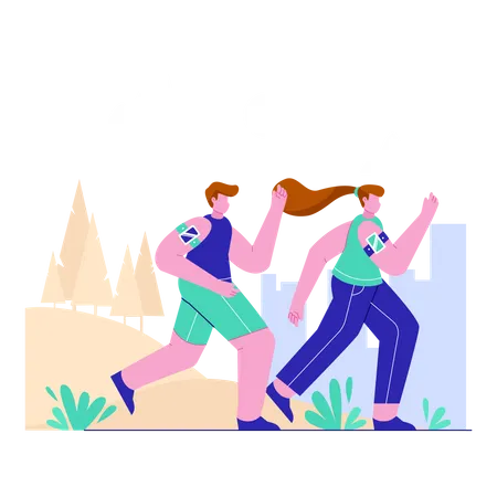 Couple jogging at city park Illustration