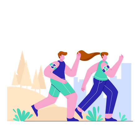 Couple faisant du jogging au parc de la ville  Illustration