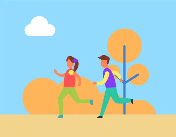 Couple Jogging in city park  Illustration