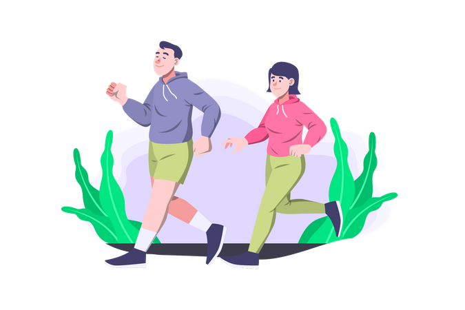 Couple jogging in park  イラスト