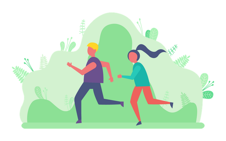 Couple faisant du jogging dans le parc  Illustration
