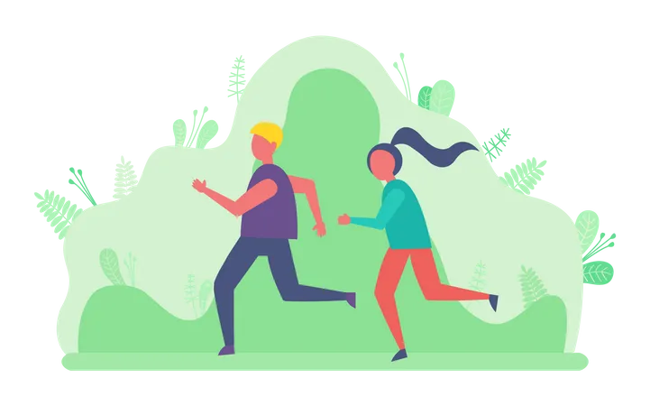 Couple jogging in park  Illustration