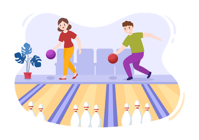 Couple Jouant Au Jeu De Bowling  Illustration