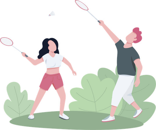 Couple jouant au badminton en plein air  Illustration