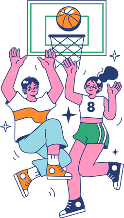 Couple jouant au basket  Illustration