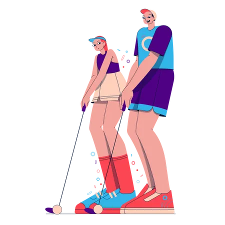 Couple jouant au golf  Illustration