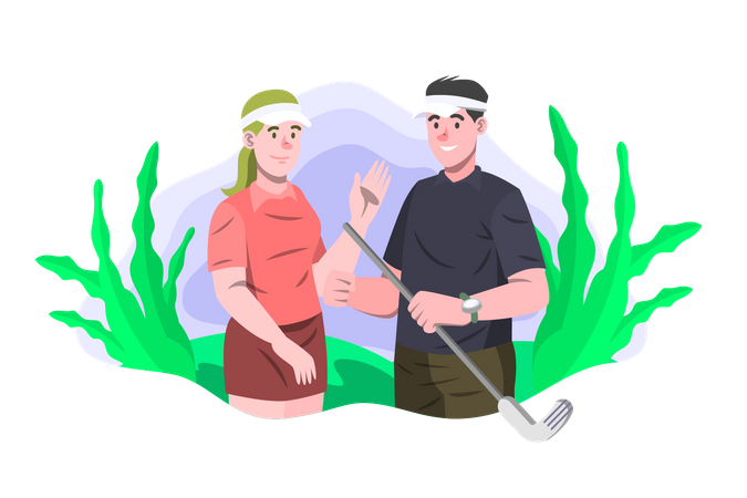 Couple jouant au golf  Illustration