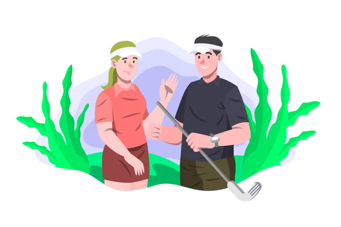 Couple jouant au golf  Illustration