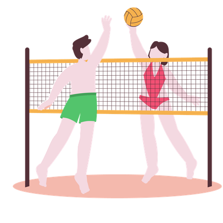 Couple jouant au volley-ball  Illustration