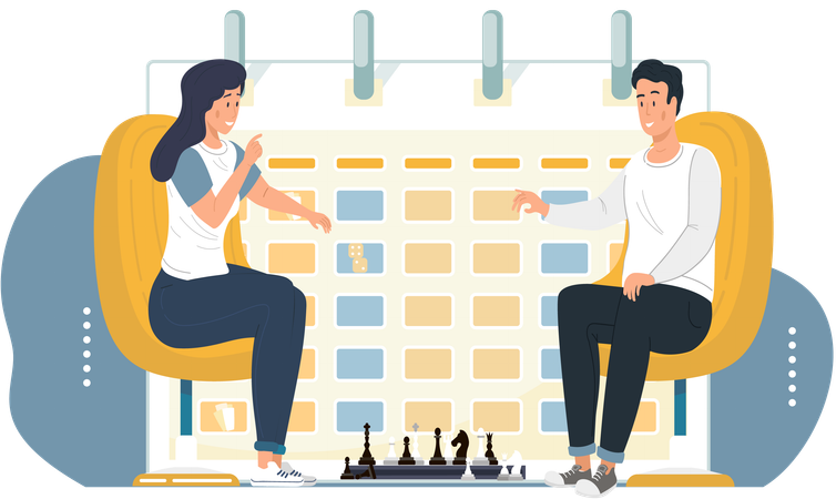 Couple jouant aux échecs  Illustration