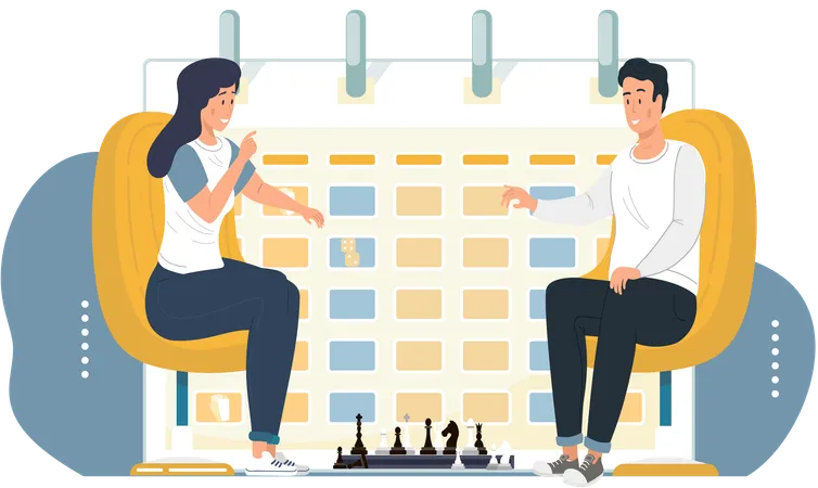 Couple jouant aux échecs  Illustration