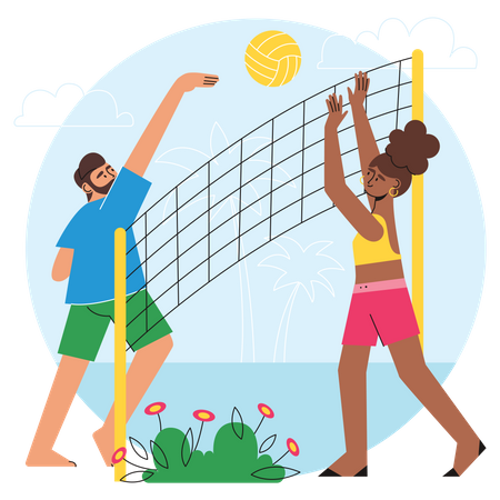 Couple jouant au beach-volley  Illustration