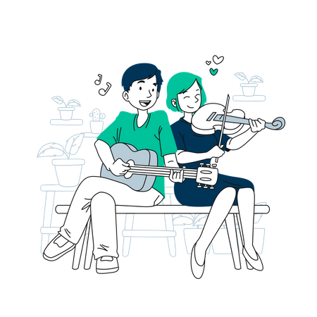 Couple jouant du violon dans le parc  Illustration