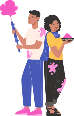 Couple jouant à Holi  Illustration